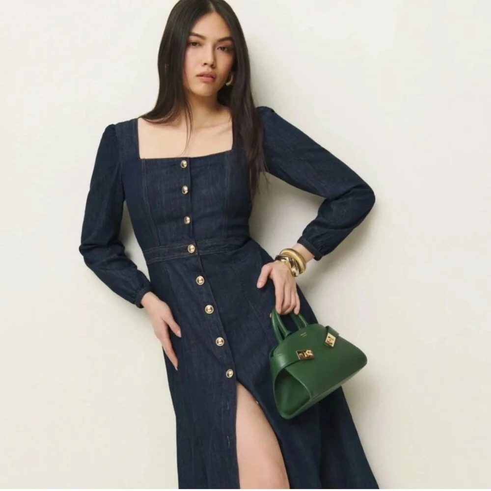NWT- New Reformation Celeste Denim Maxi Dress by Anthropologie - Picture 7 of 12